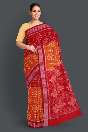 Deep Orange And Red Body Bandha Saree(With Out Blouse)