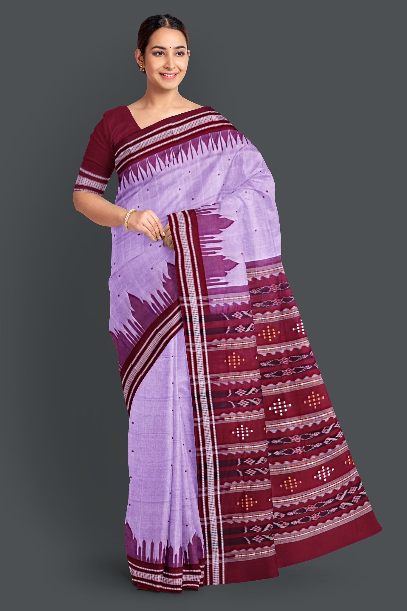 Light Purple Temple Border Cotton Bapta Saree