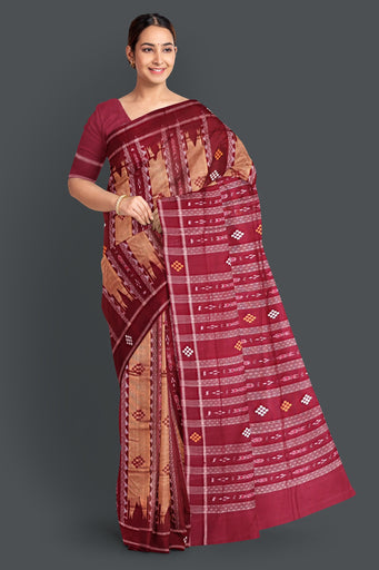 Maroon And Golden Pata Bapta Saree