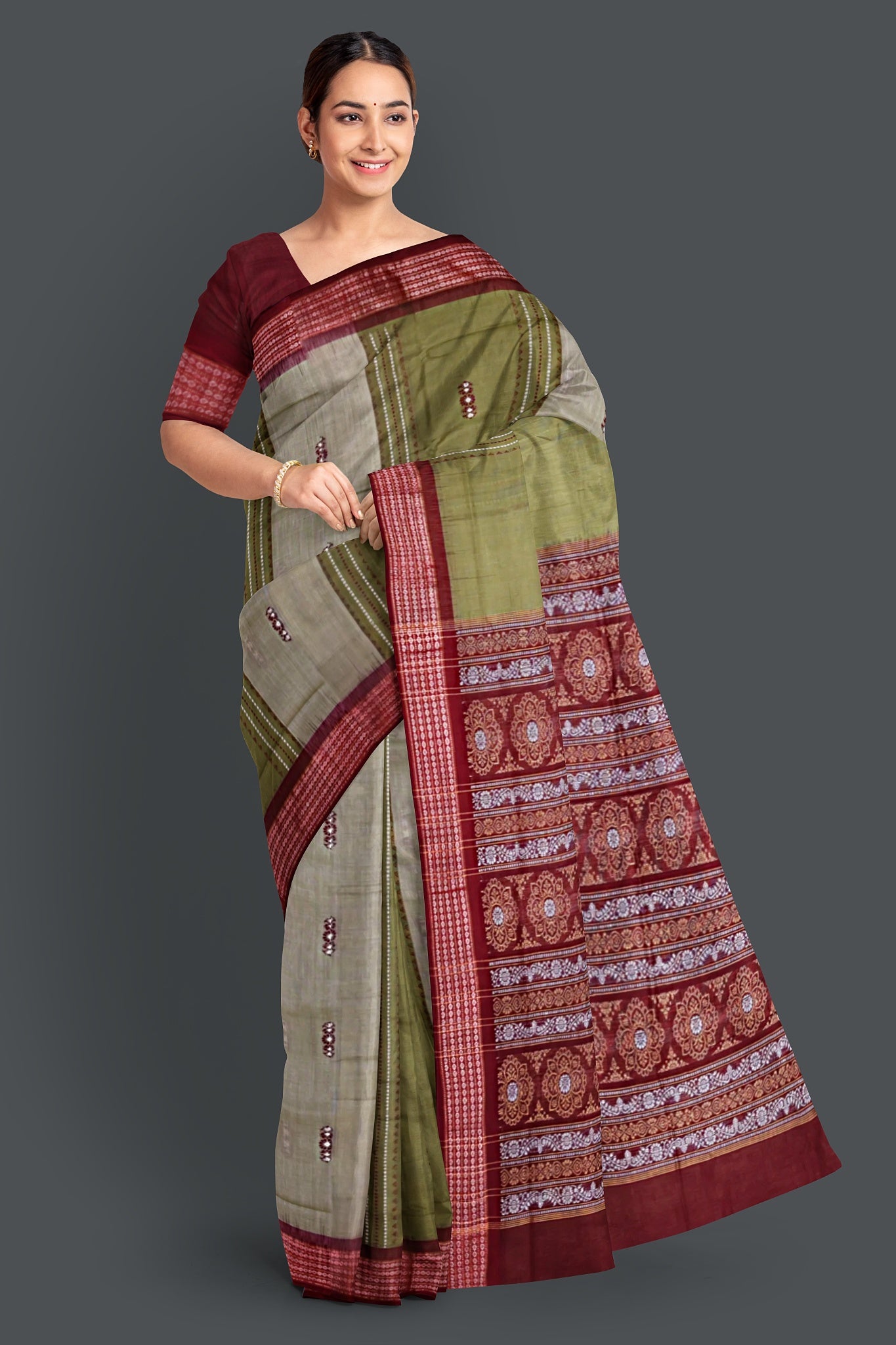 Olive Green Bomkai Saree