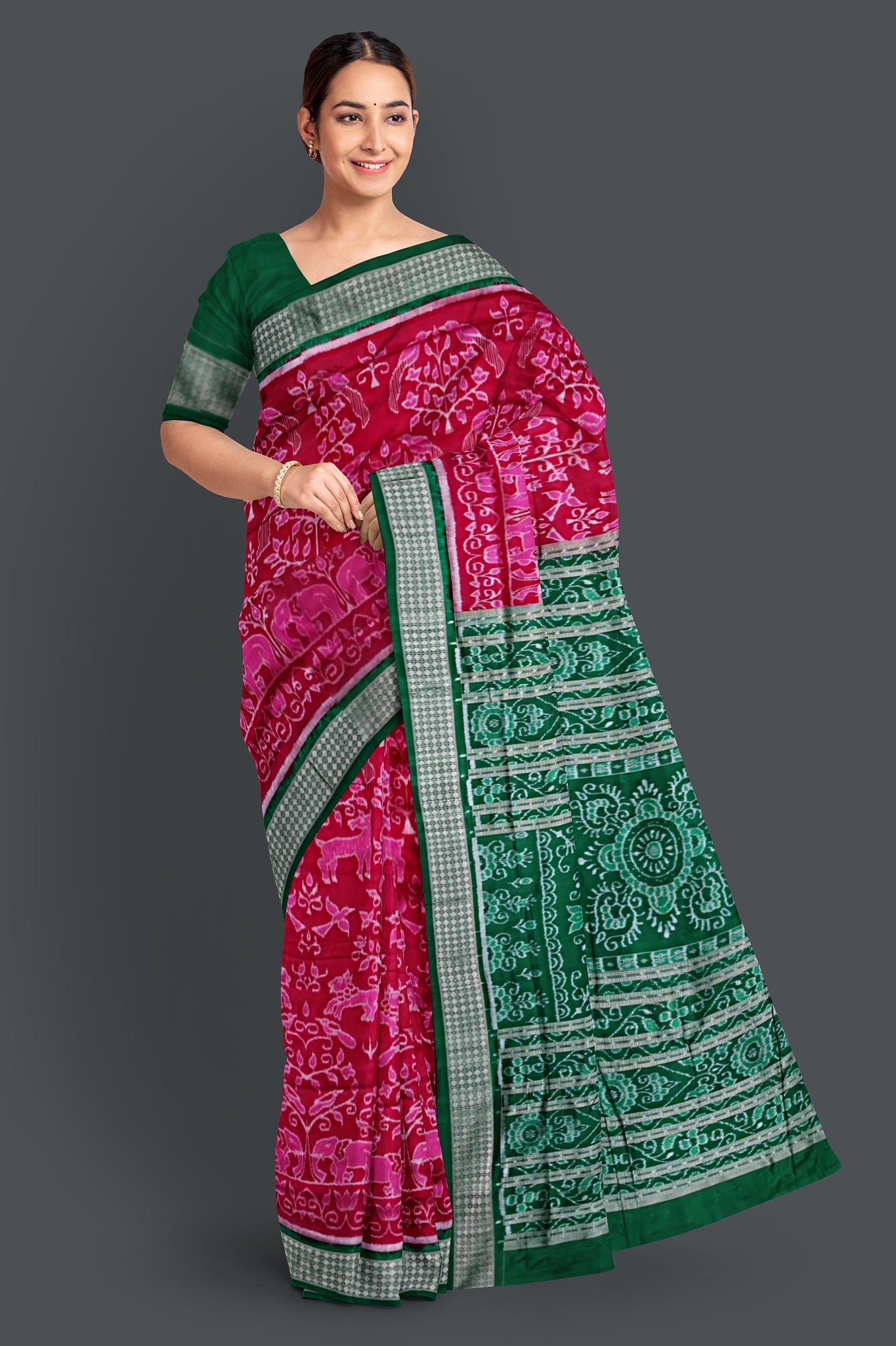 Hot Pink Border Bichitrapuri Saree