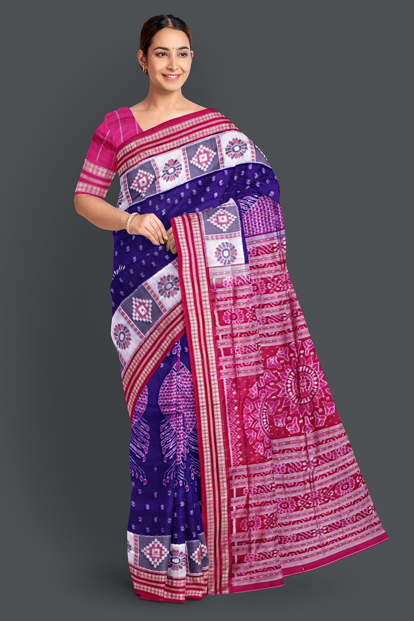 Blue And Violet Fish Bandha Saree