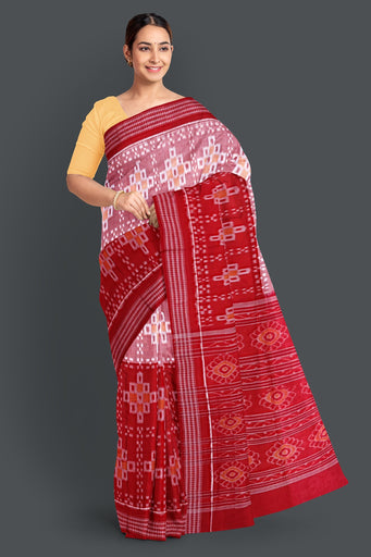 Red And Yellow Half Half Paper Bandha Saree