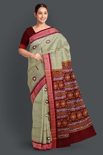 Grey Green Bomkai Saree
