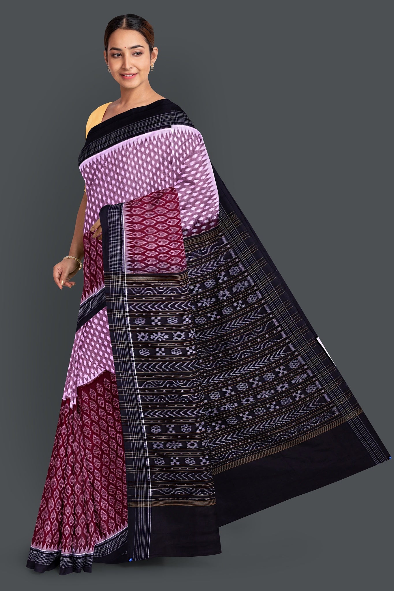 Maroon Half Half Bandha Saree(With Blouse)