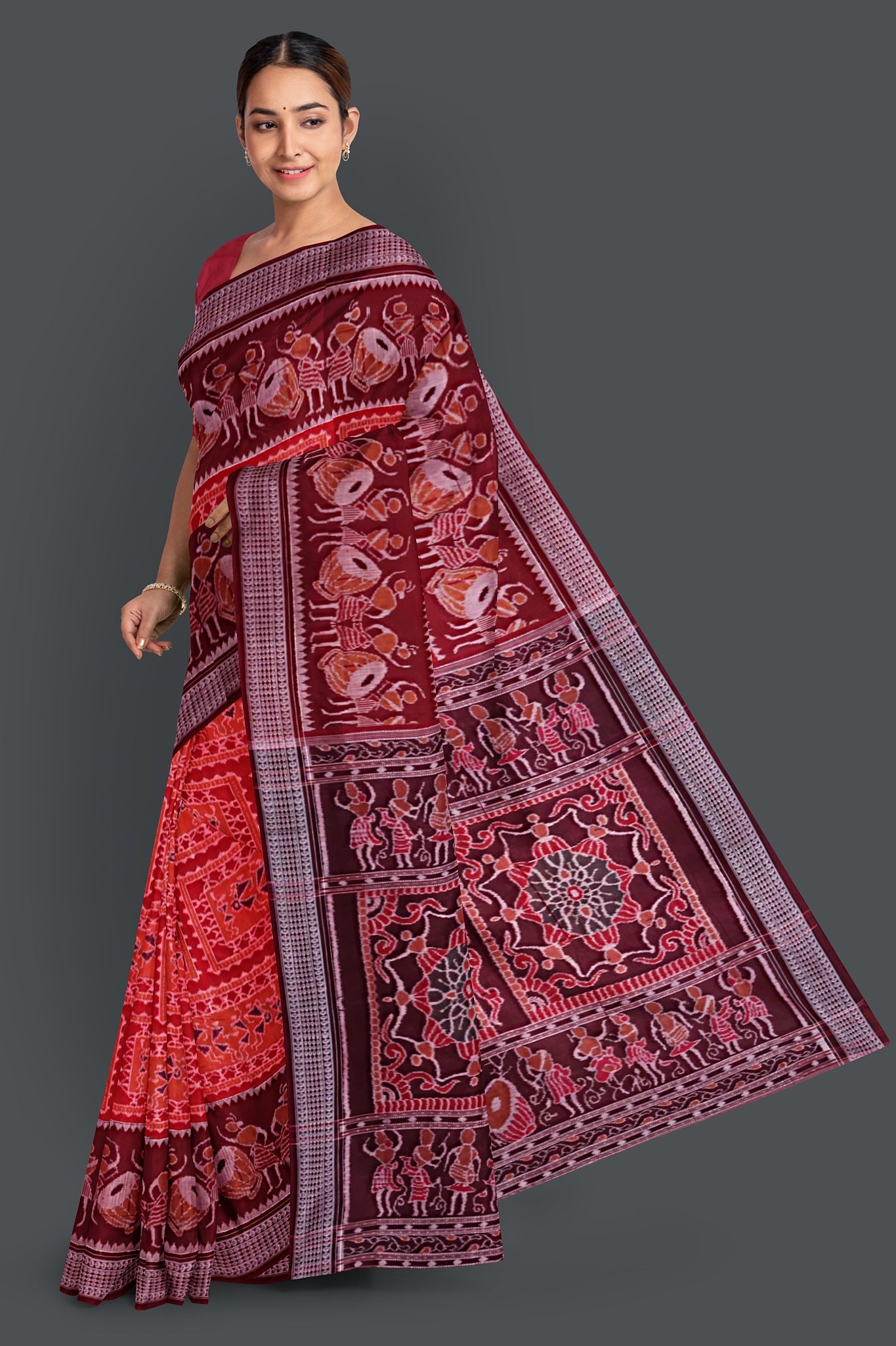 Dark Red Teracota Bandha Saree