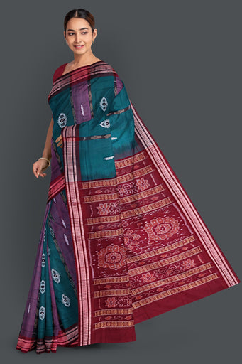 Green Maroon Border Bomkai Saree