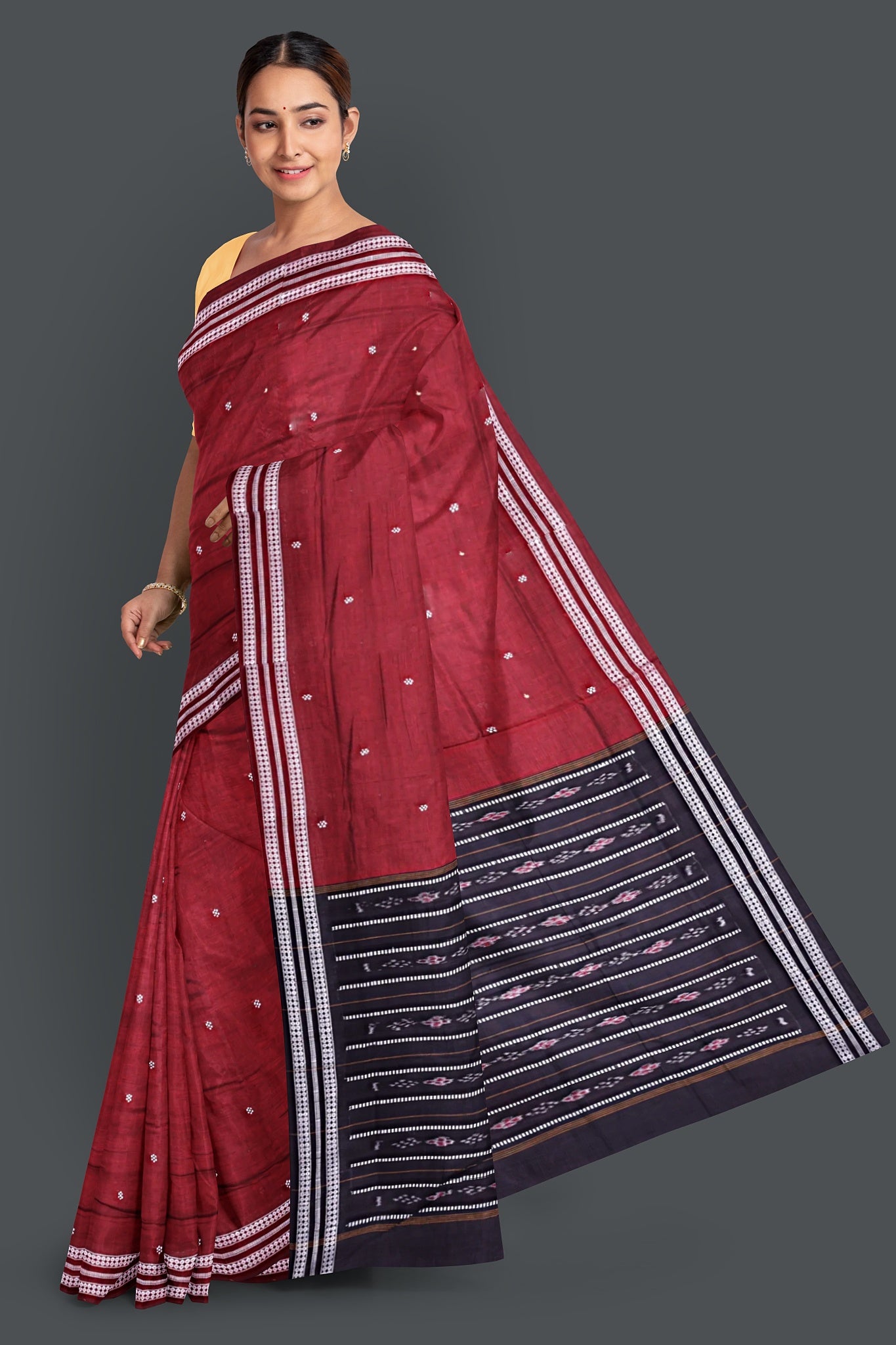 Dark Maroon Bomkai Butti Saree