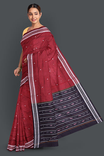 Dark Maroon Bomkai Butti Saree