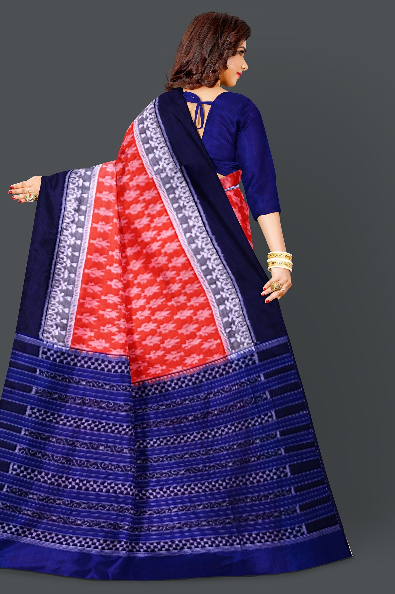 Orange Double Border Bandha Saree