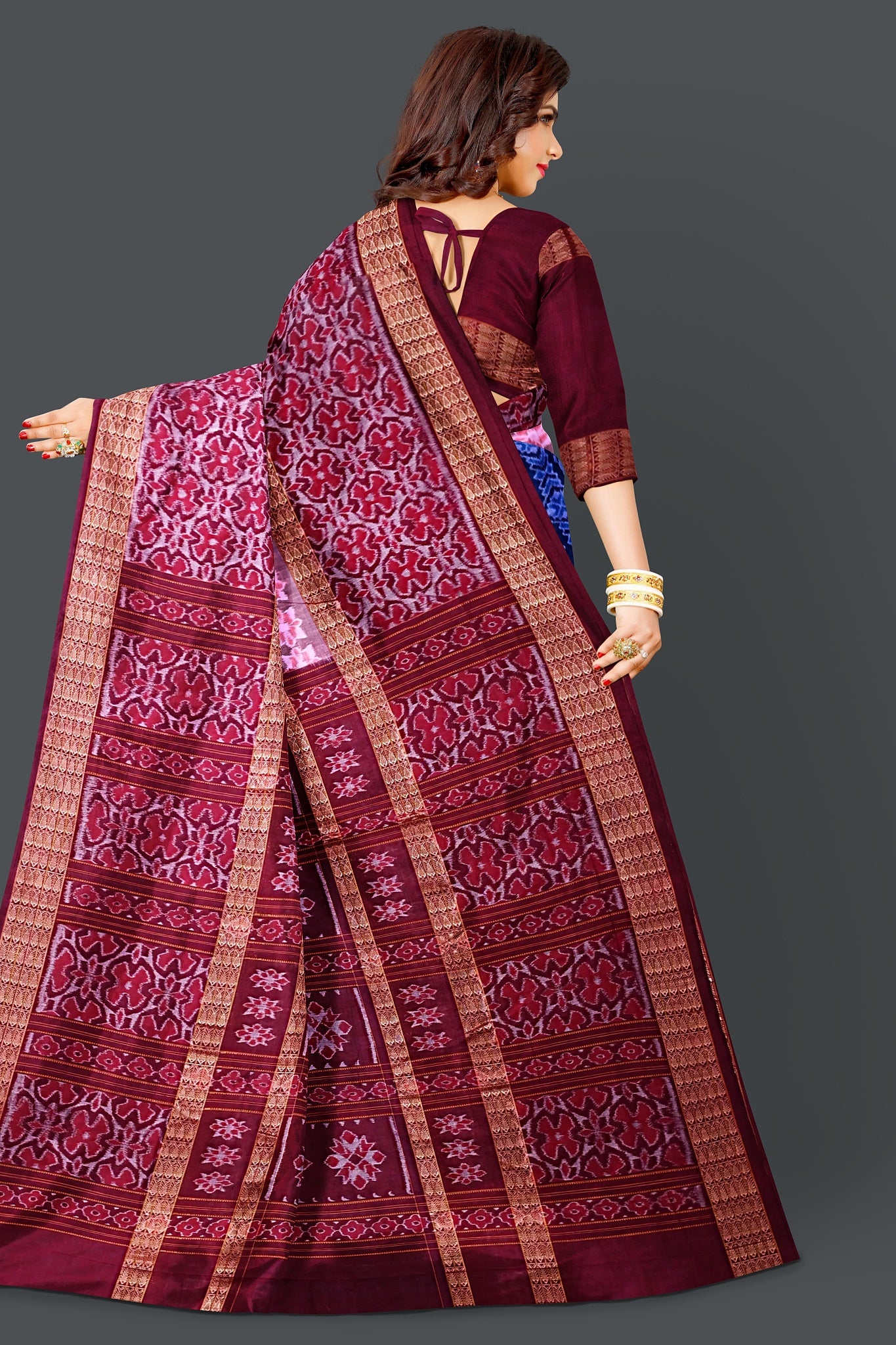 Blue Double Border Bandha Saree