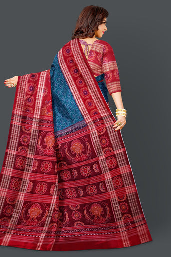 Dark Cyan Namaskar Bandha Saree