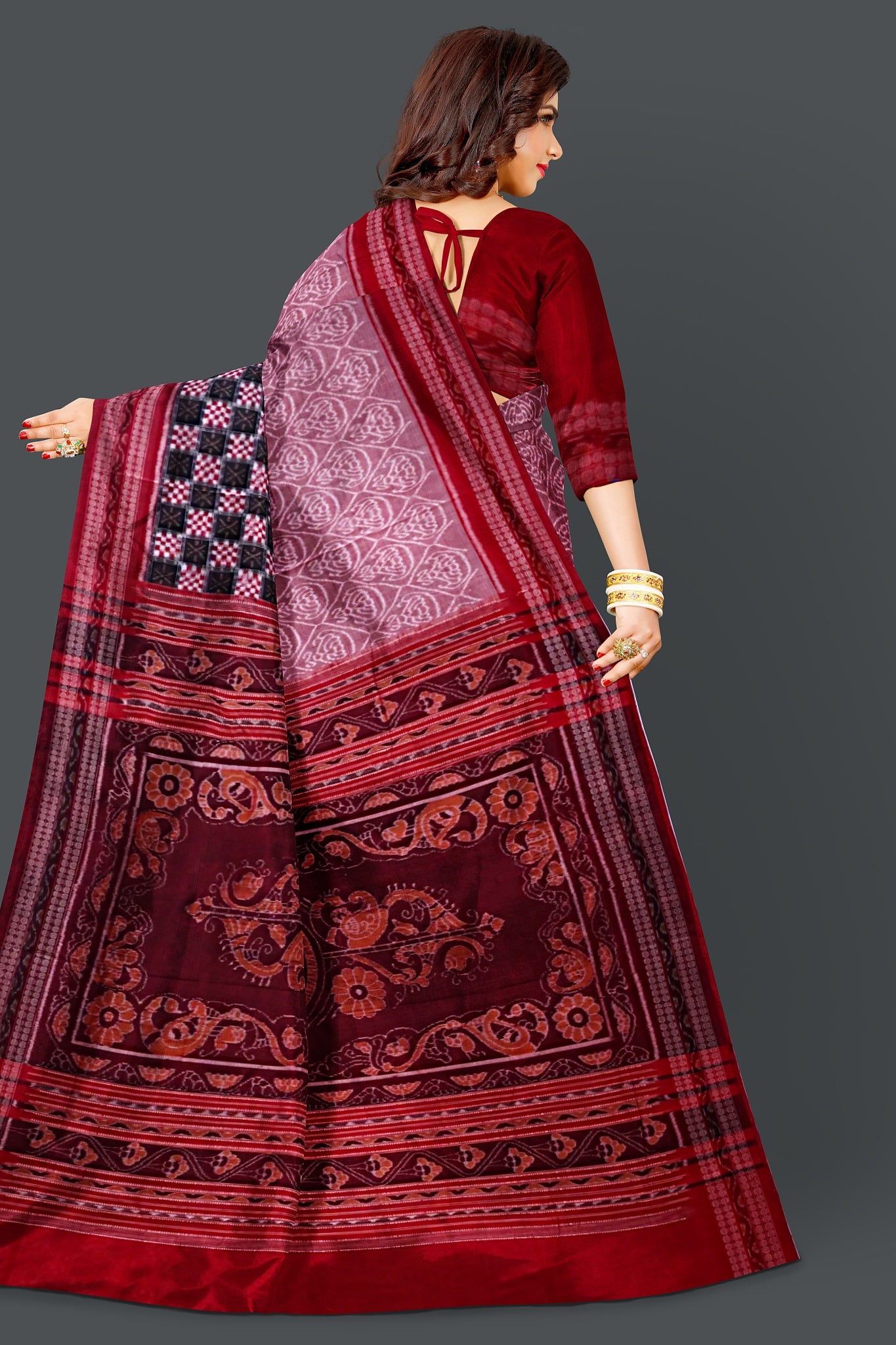 White And Dusty Rose Big Border Bandha Saree