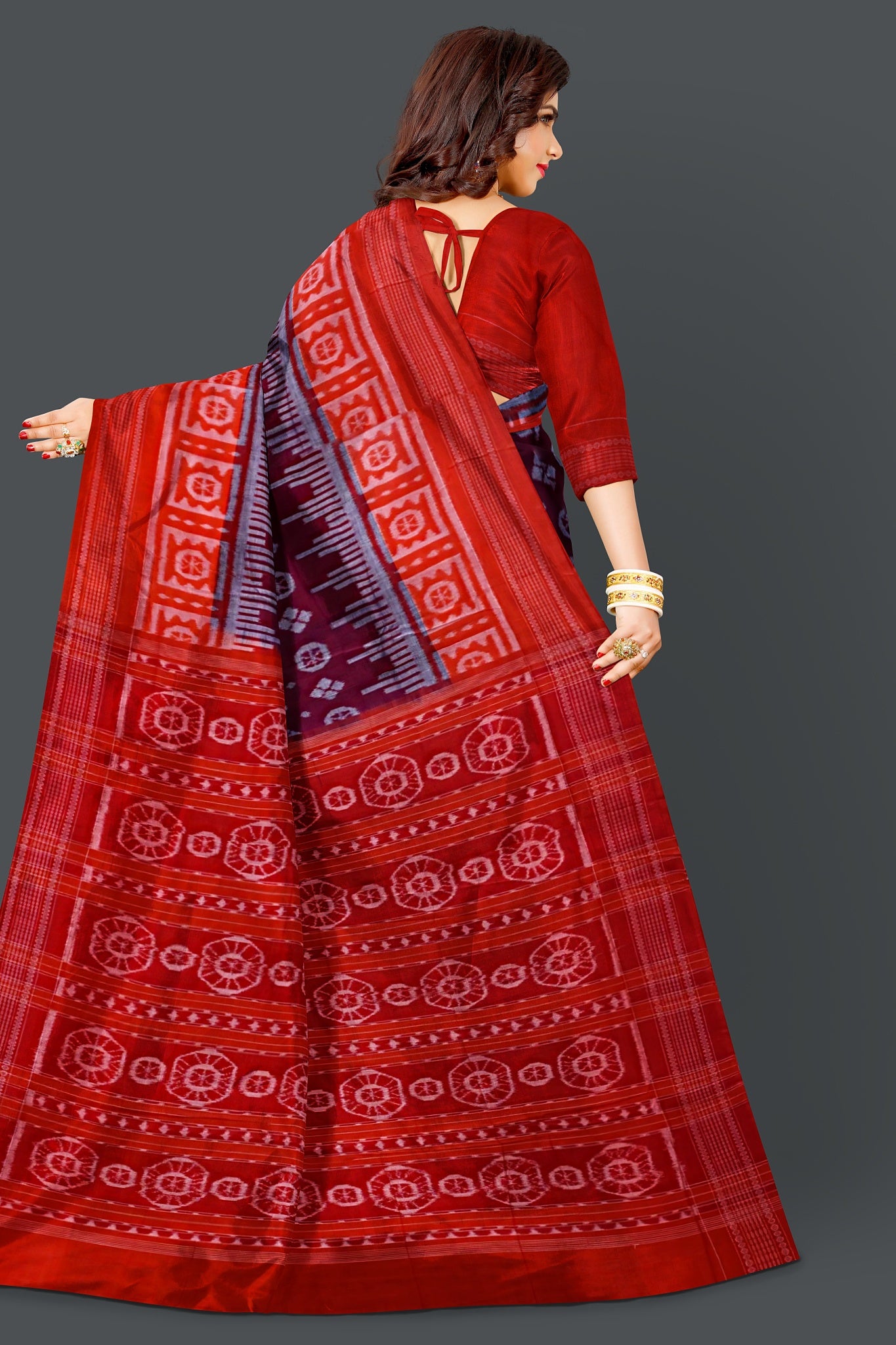 Dark Maroon Big Border Bandha Saree