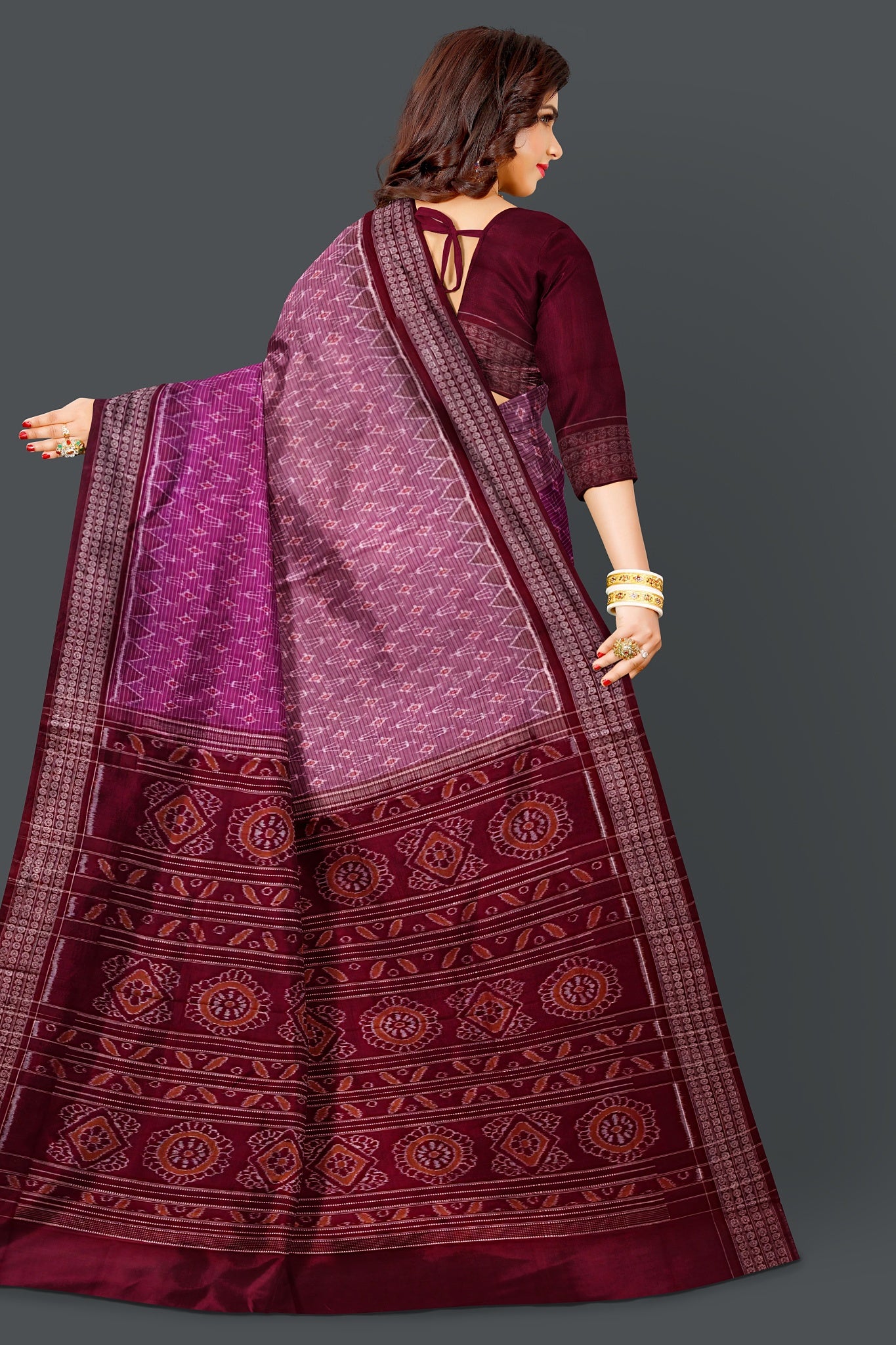 Magenta Half Half Bandha Saree(With Blouse)
