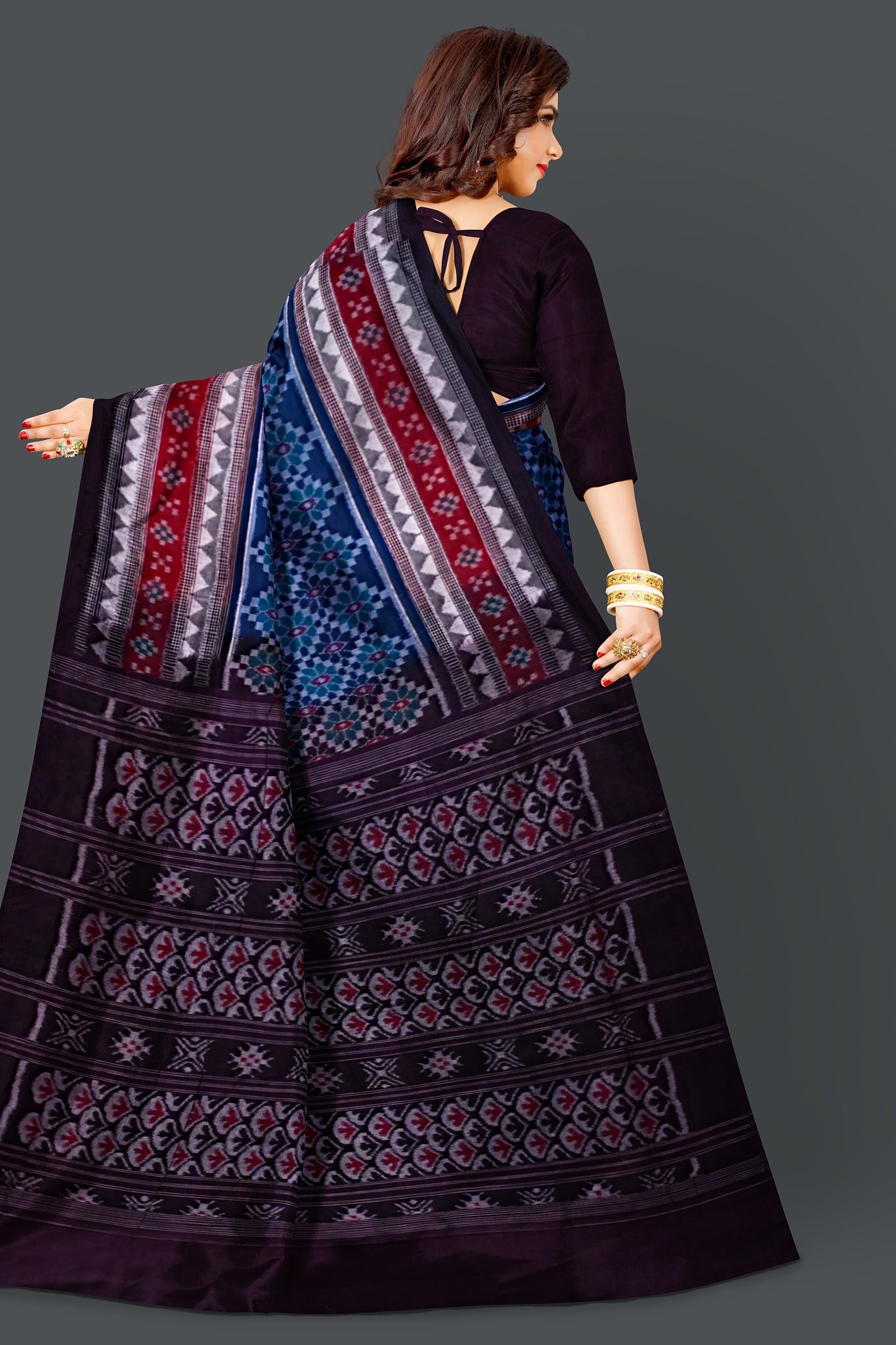 Royal Blue Double Border Bandha Saree