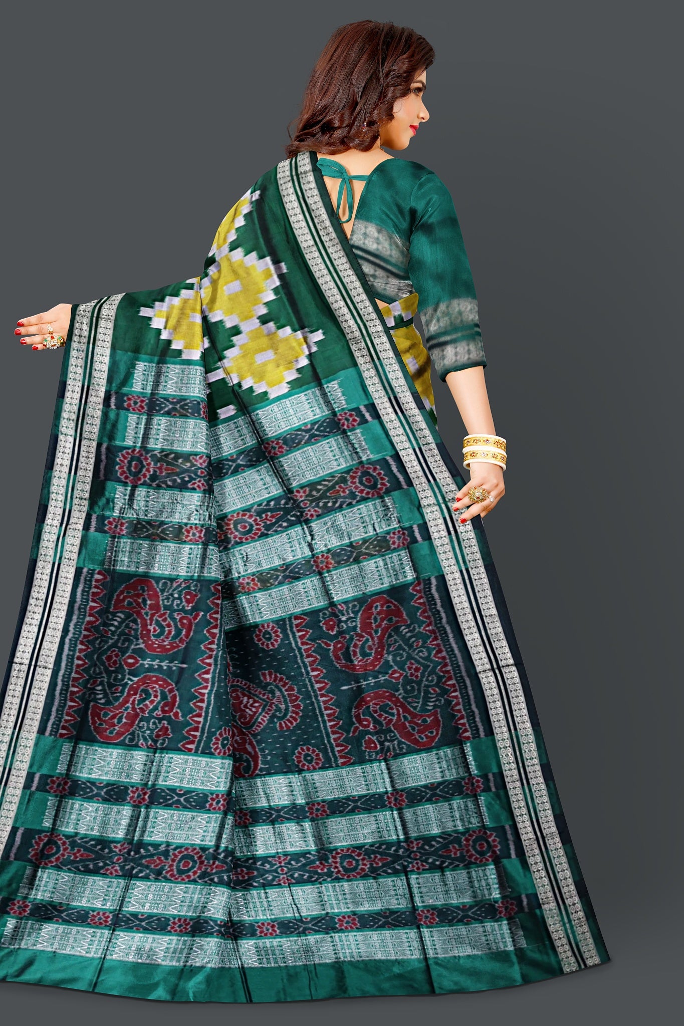 Yellow and Green Body Pasapalli Saree