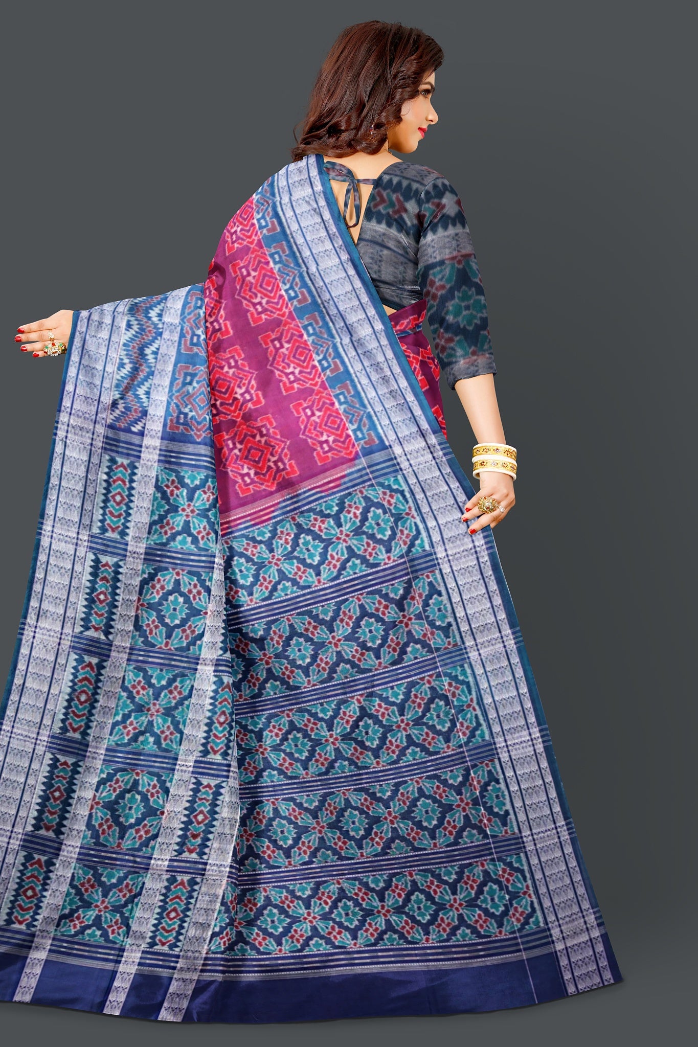 Dark Purple Double Border Bandha Saree