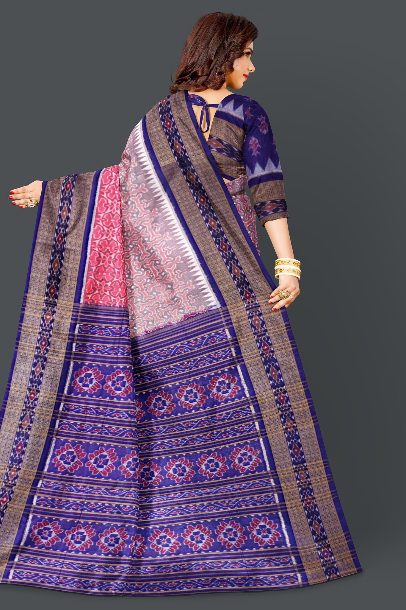 Sweet Pink Double Border Bandha Saree