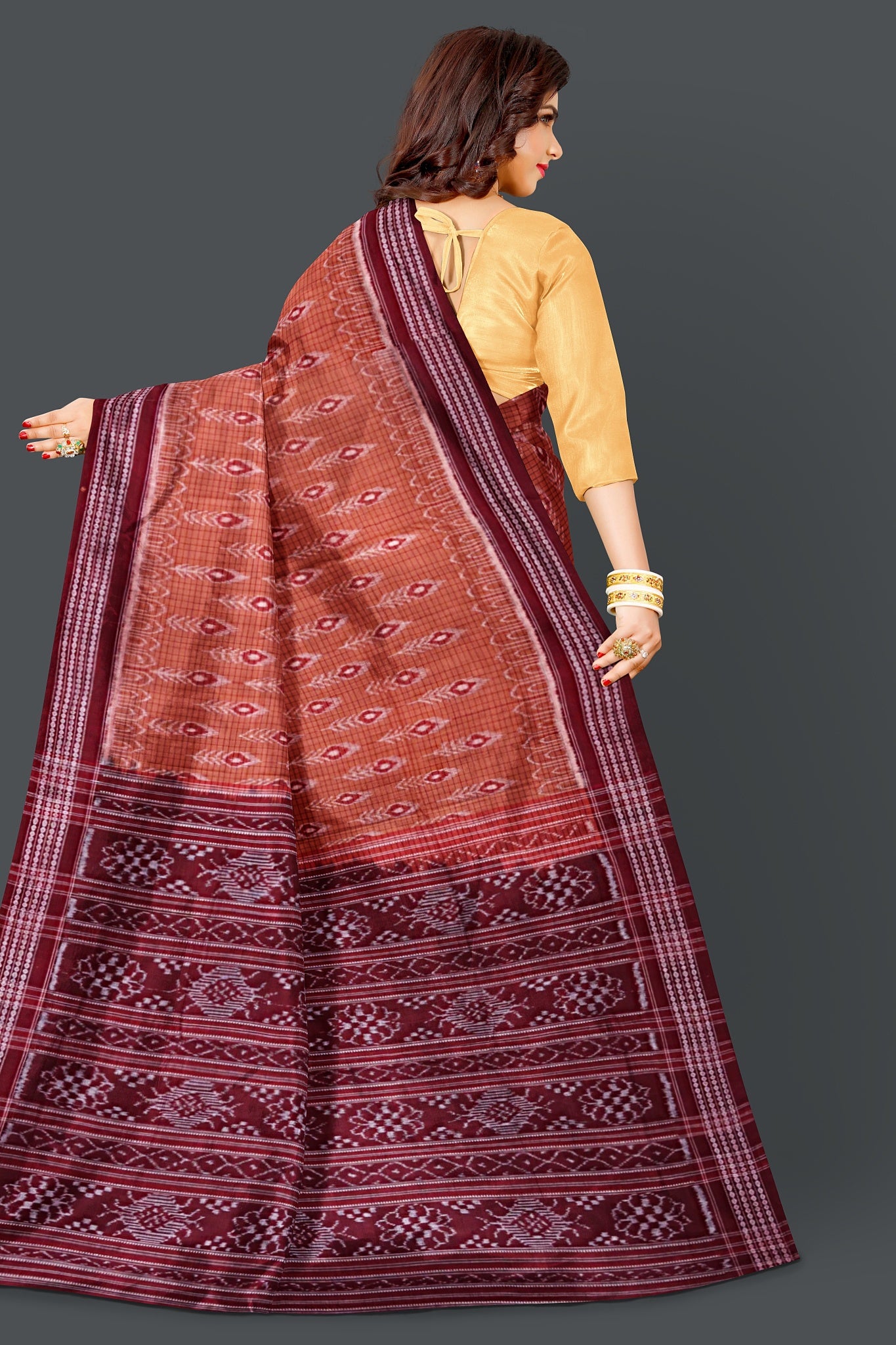 Brown With Maroon Border Body Bandha Saree(With Out Blouse)