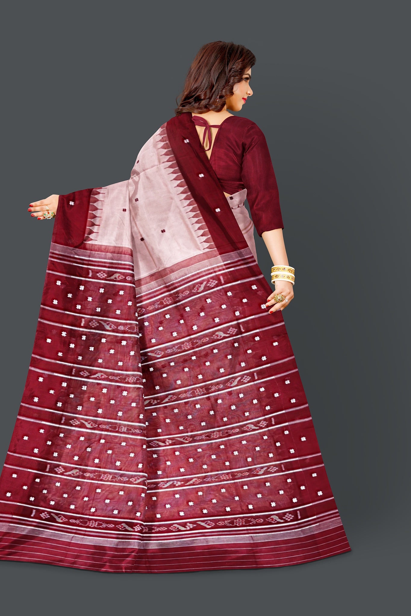 Peach Pata Bapta Saree