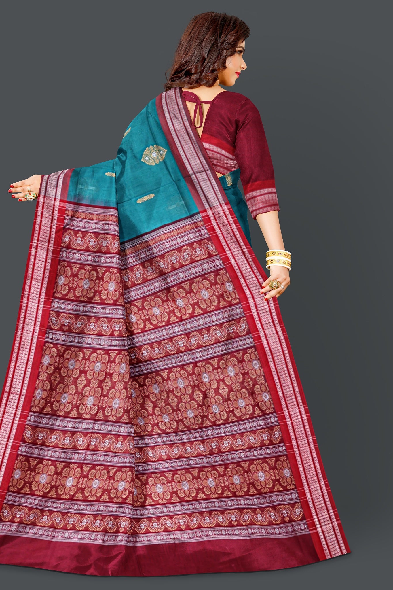 Teal Green Bomkai Saree
