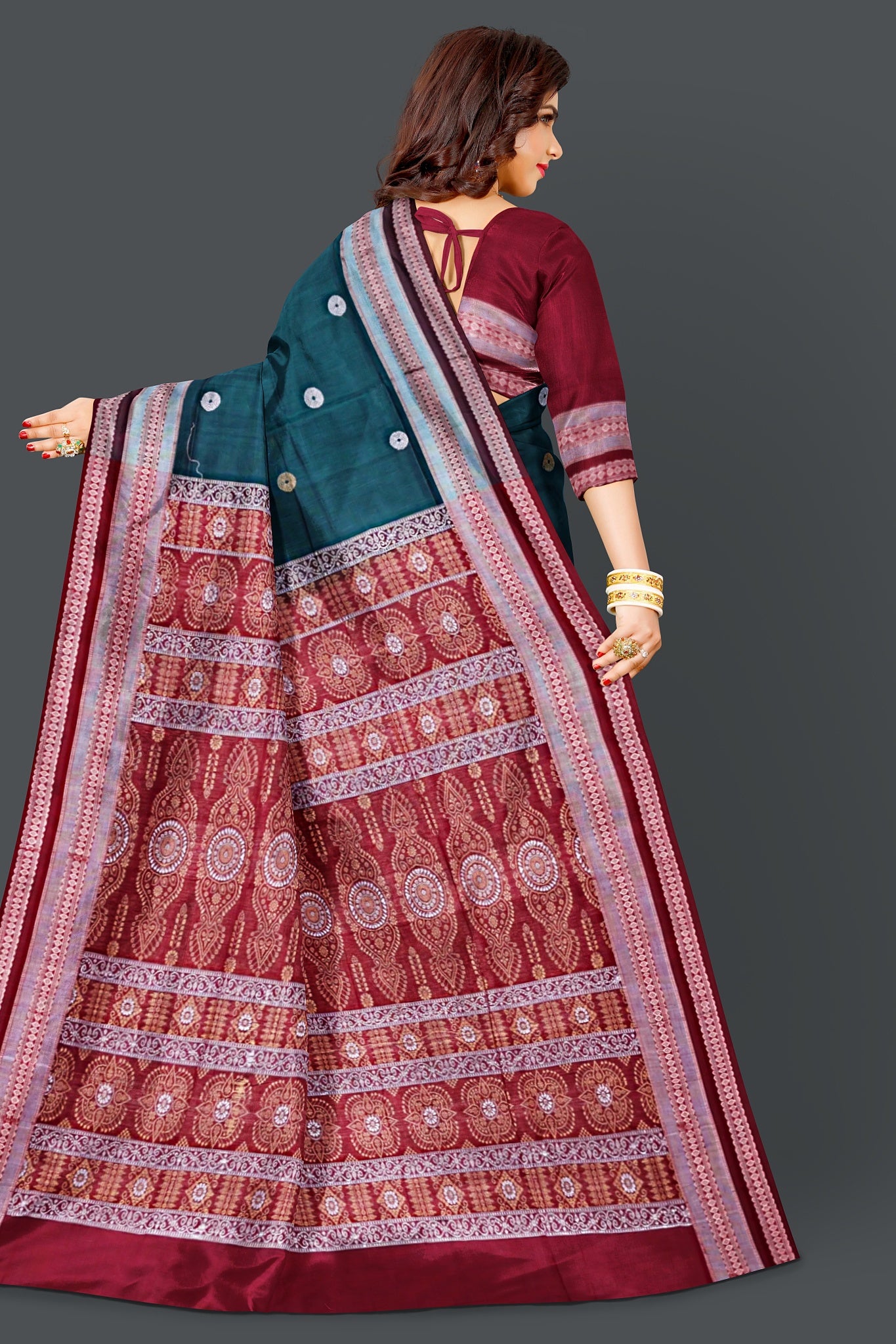 Deep Green Marine Border Bomkai Saree