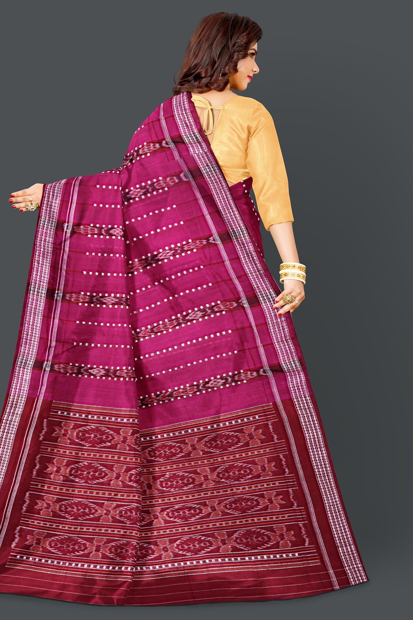 Deep Magenta Bomkai Line Butti Saree