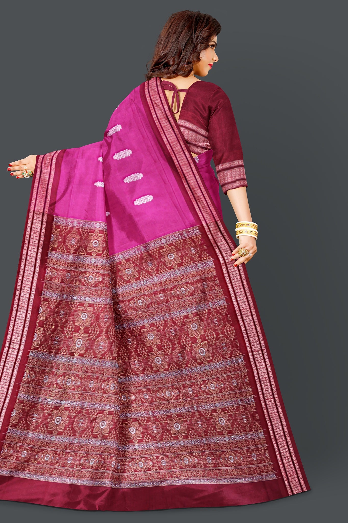 Dark Pink Bomkai Saree