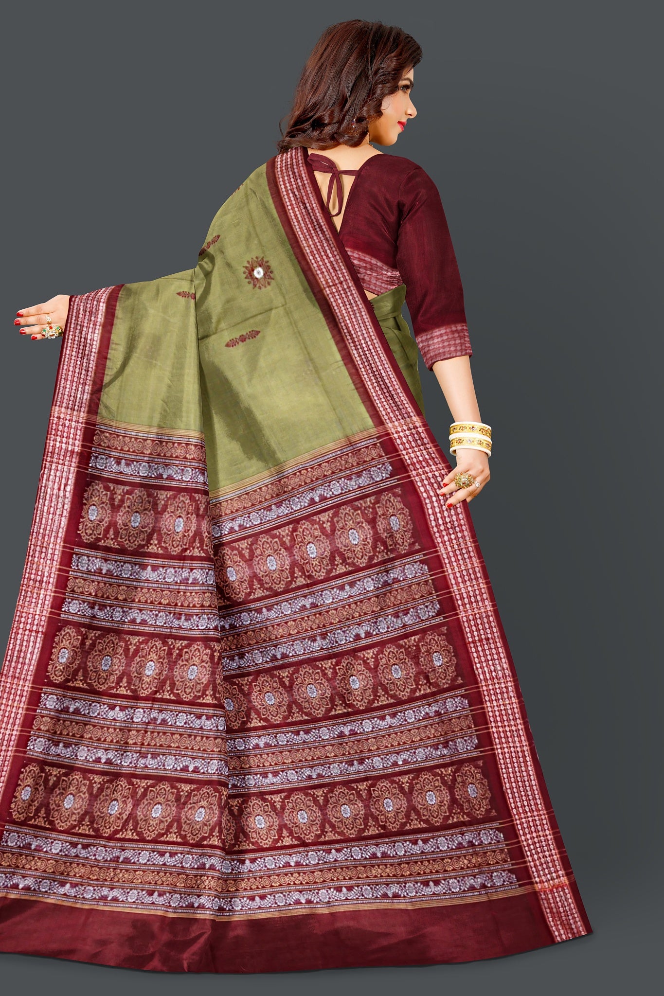 Olive Green Bomkai Saree
