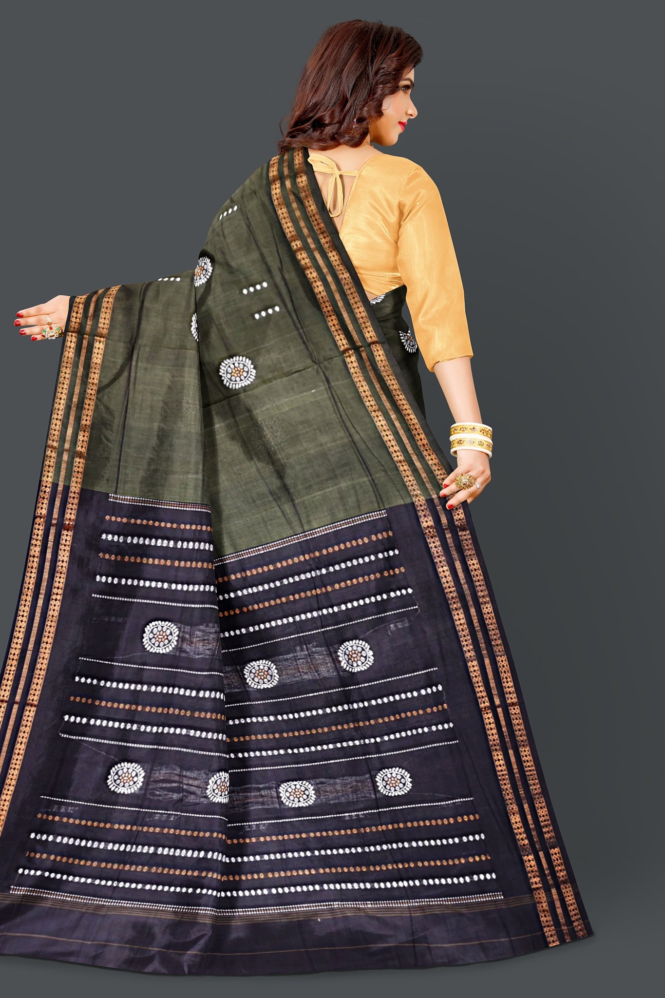 Deep Olive Bomkai Saree