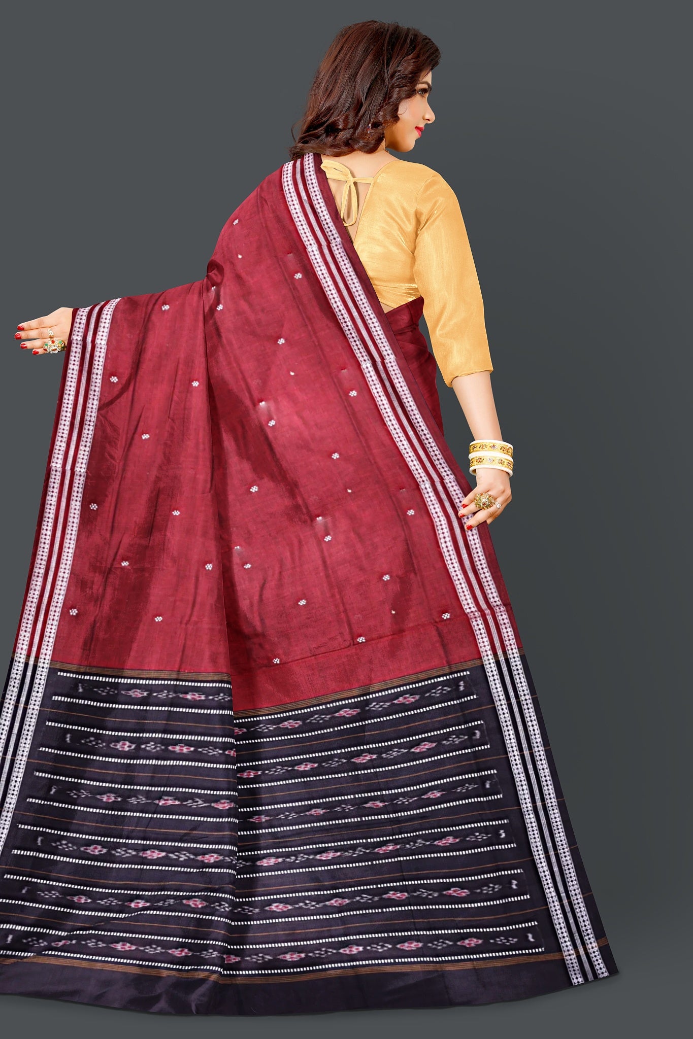 Dark Maroon Bomkai Butti Saree