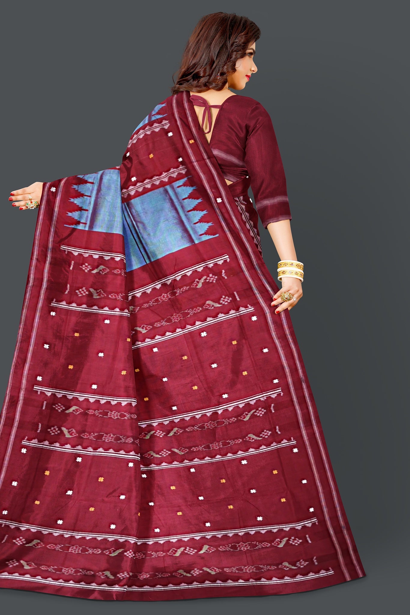 Soft Teal Pata Bapta Saree