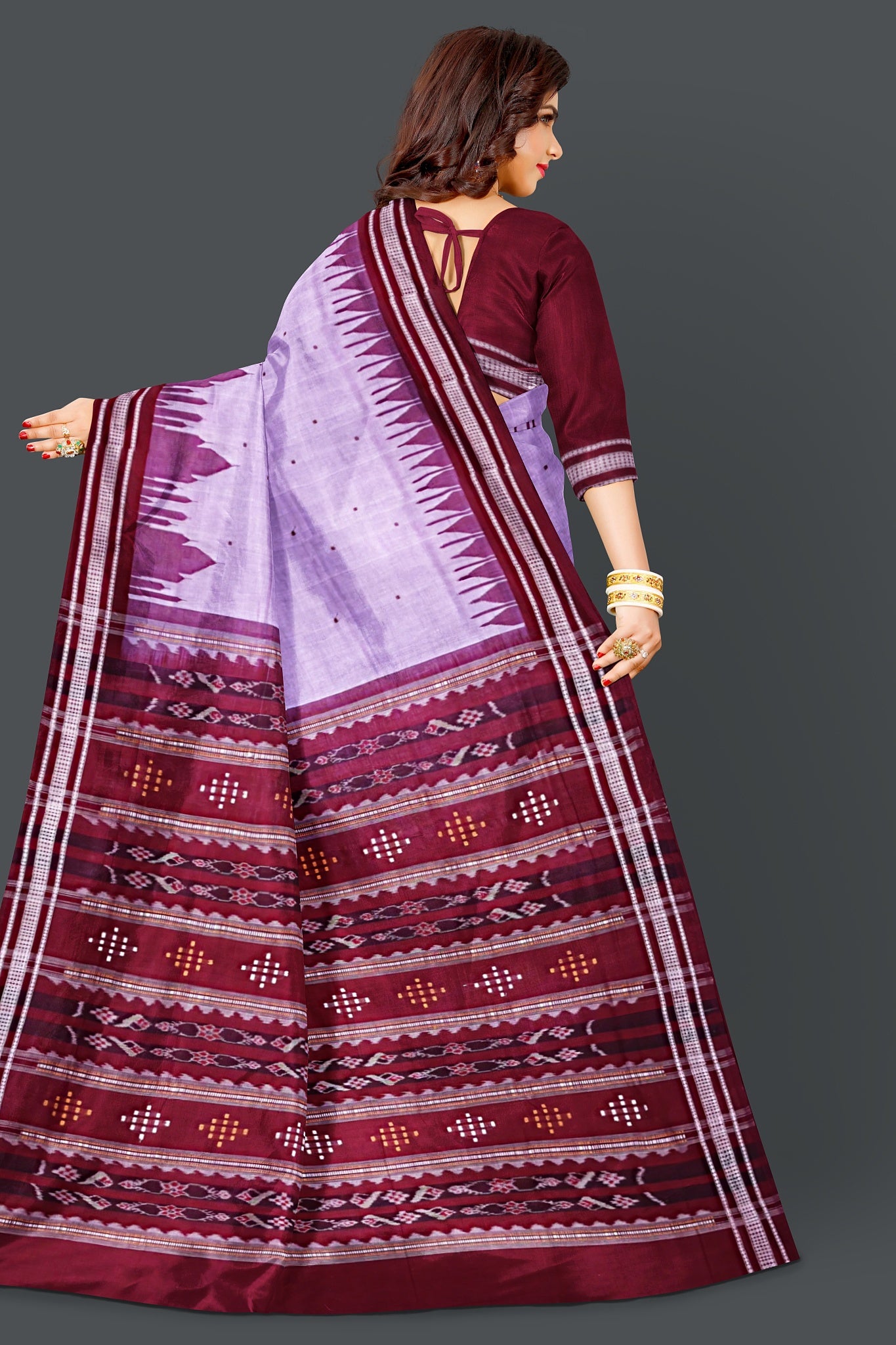 Light Purple Temple Border Cotton Bapta Saree