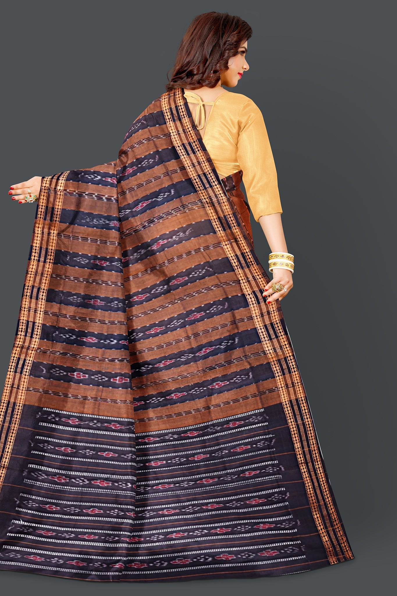Golden Brown Line Bandha Saree