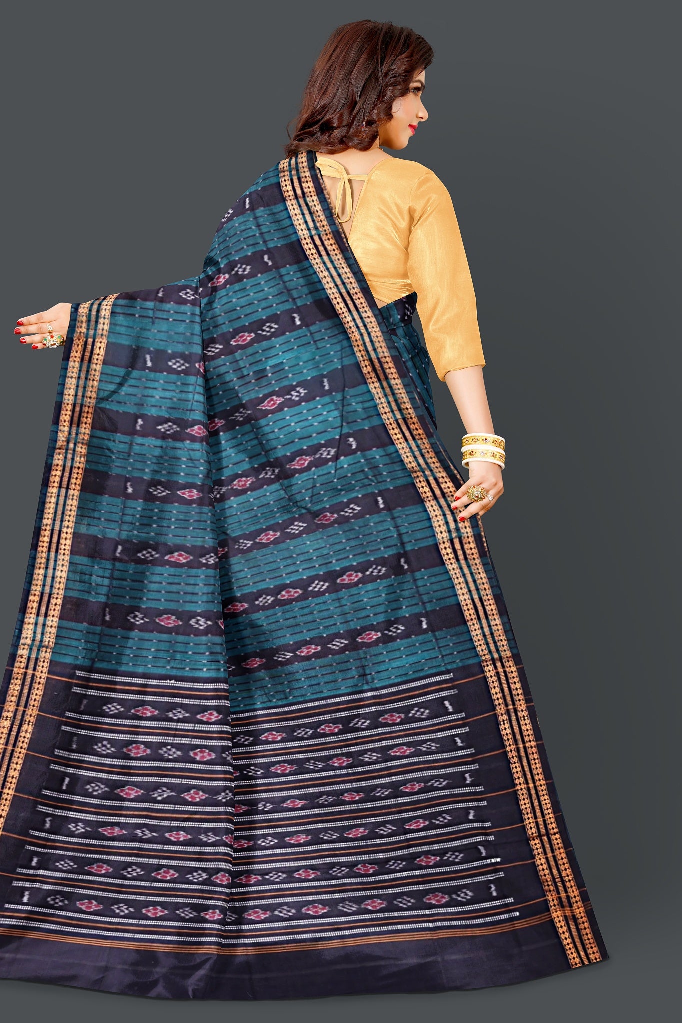 Deep Green Line Bandha Saree