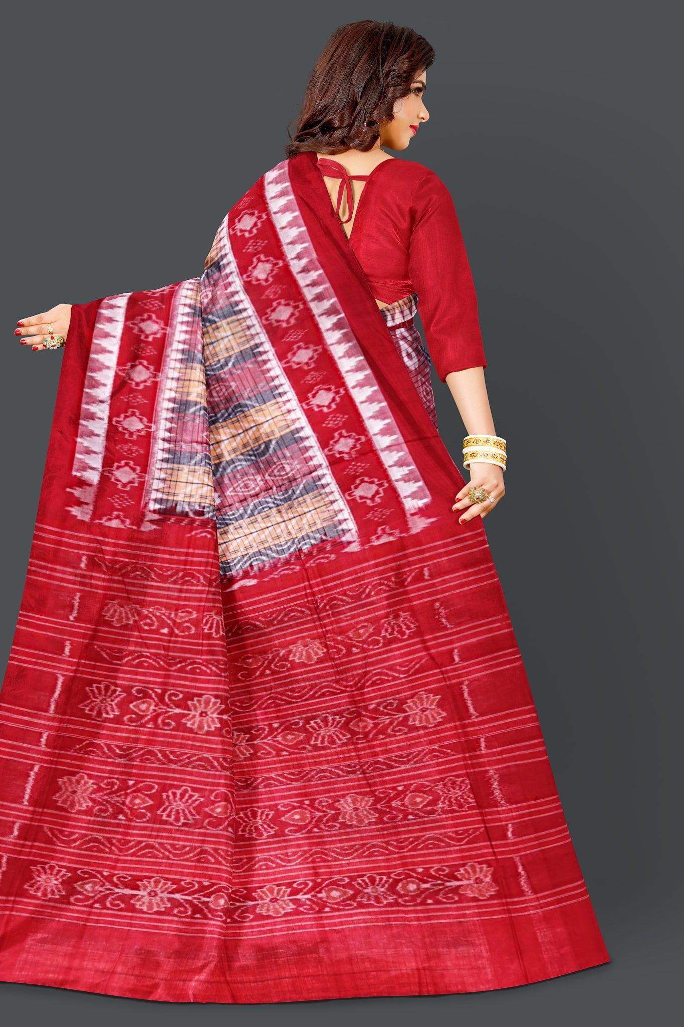 Yellow, Red And Black Body Bandha Saree