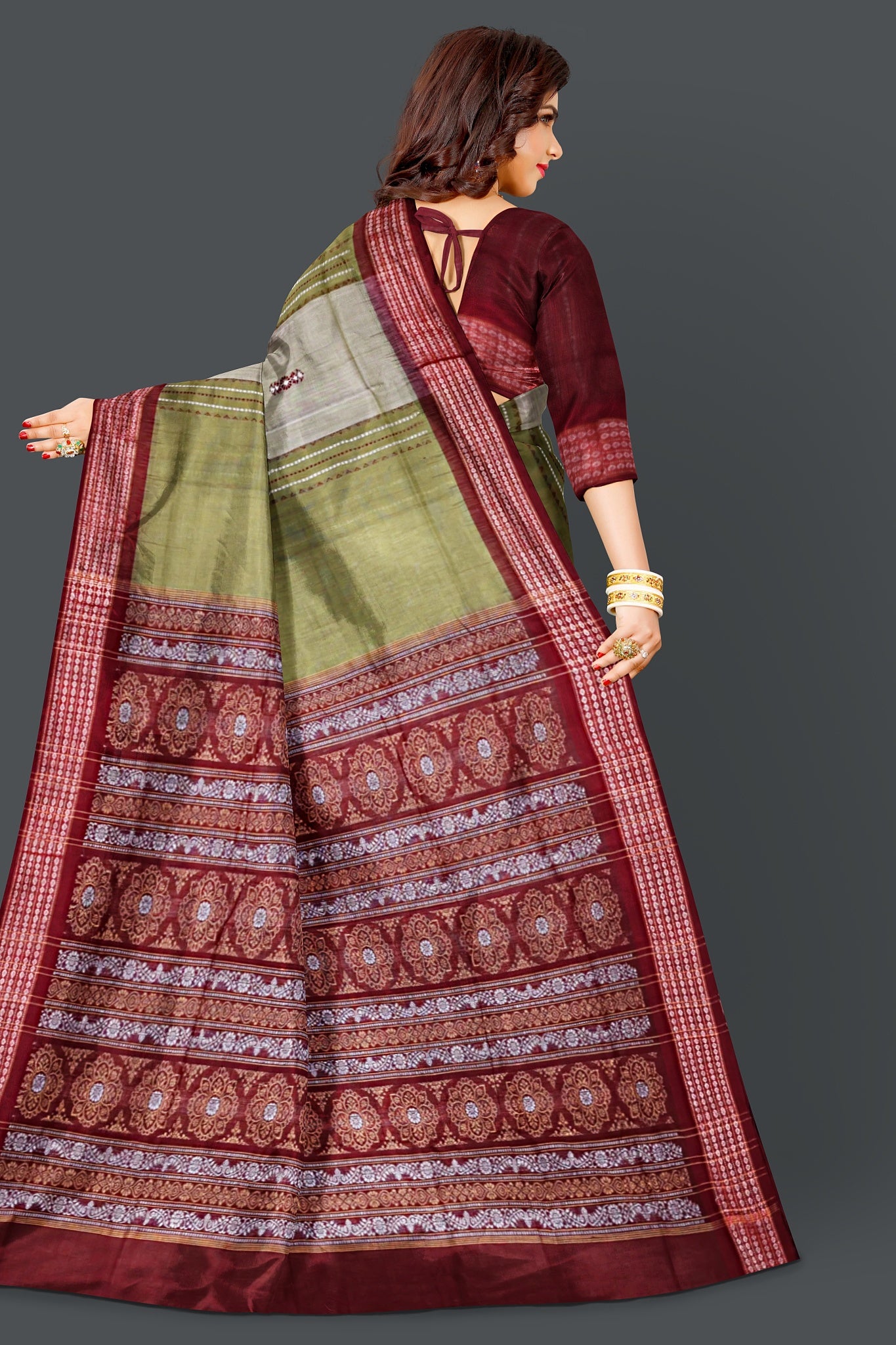 Olive Green Bomkai Saree