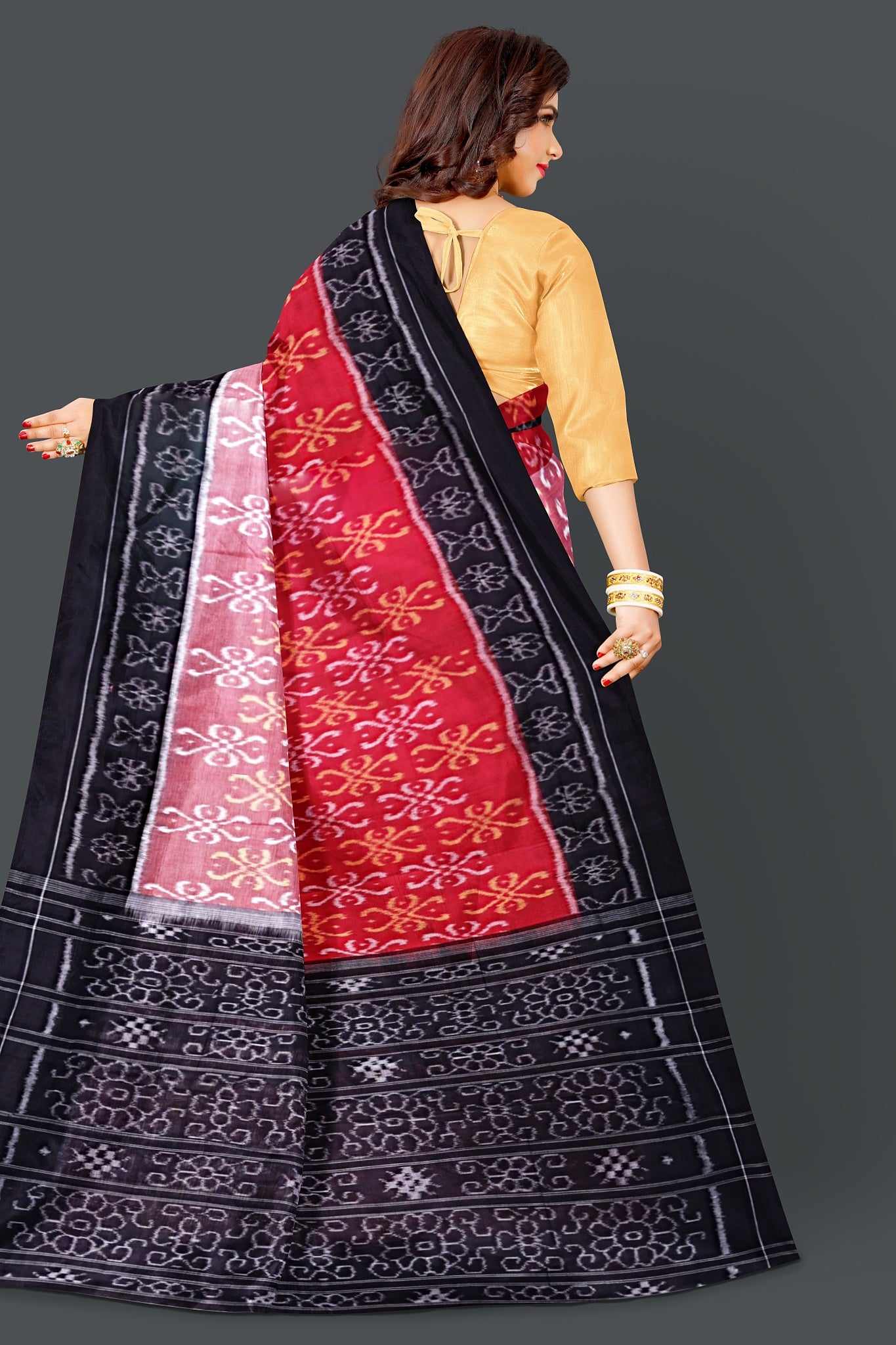 Red color Black Border Body Bandha Saree(With Out Blouse)