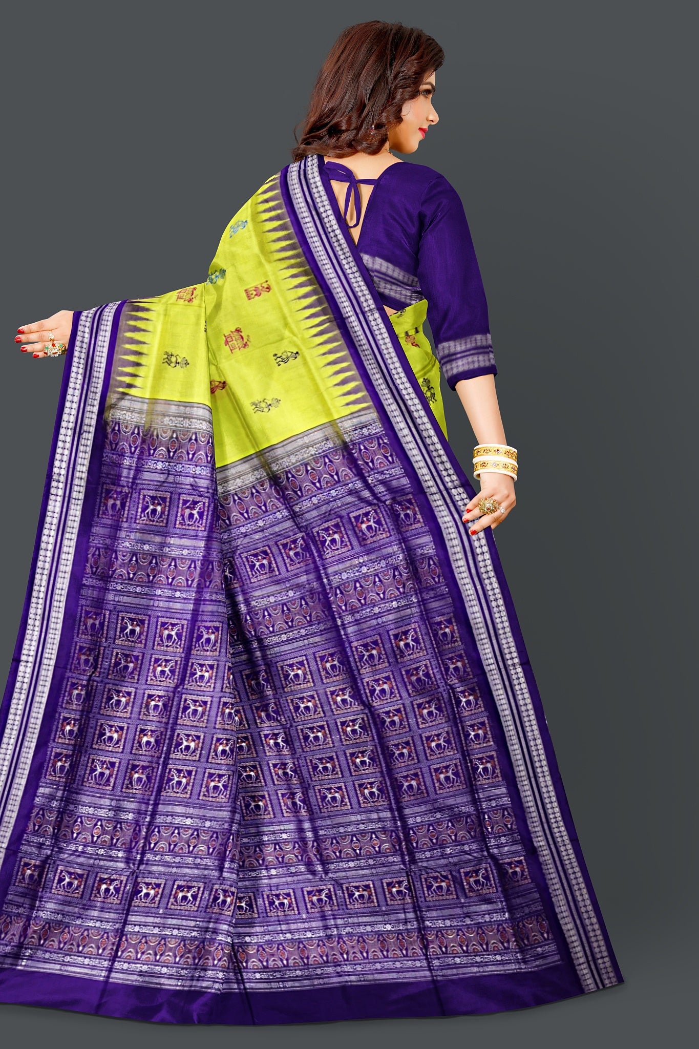 Lemon Green Teracota Bomkai Saree