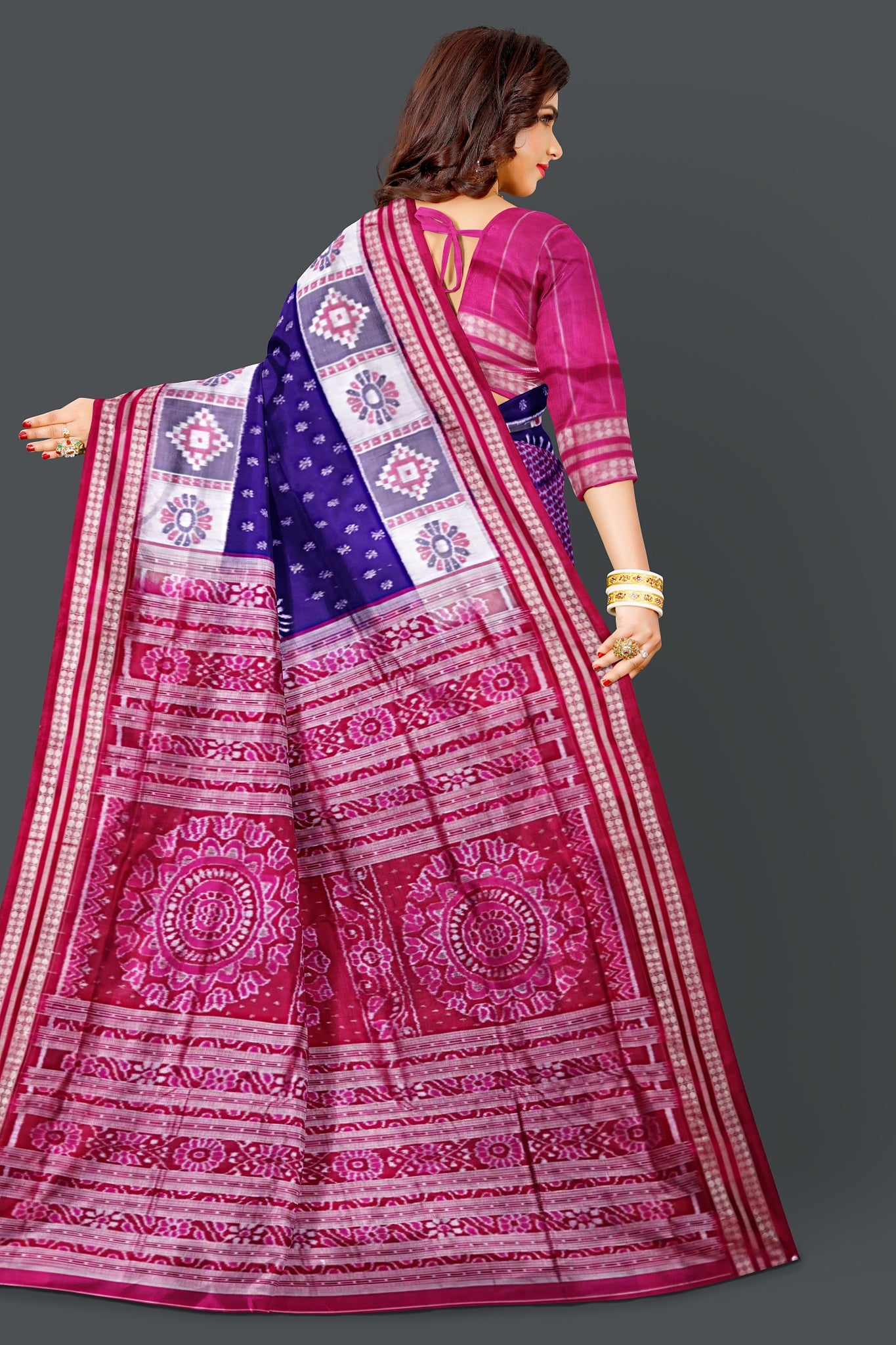 Blue And Violet Fish Bandha Saree