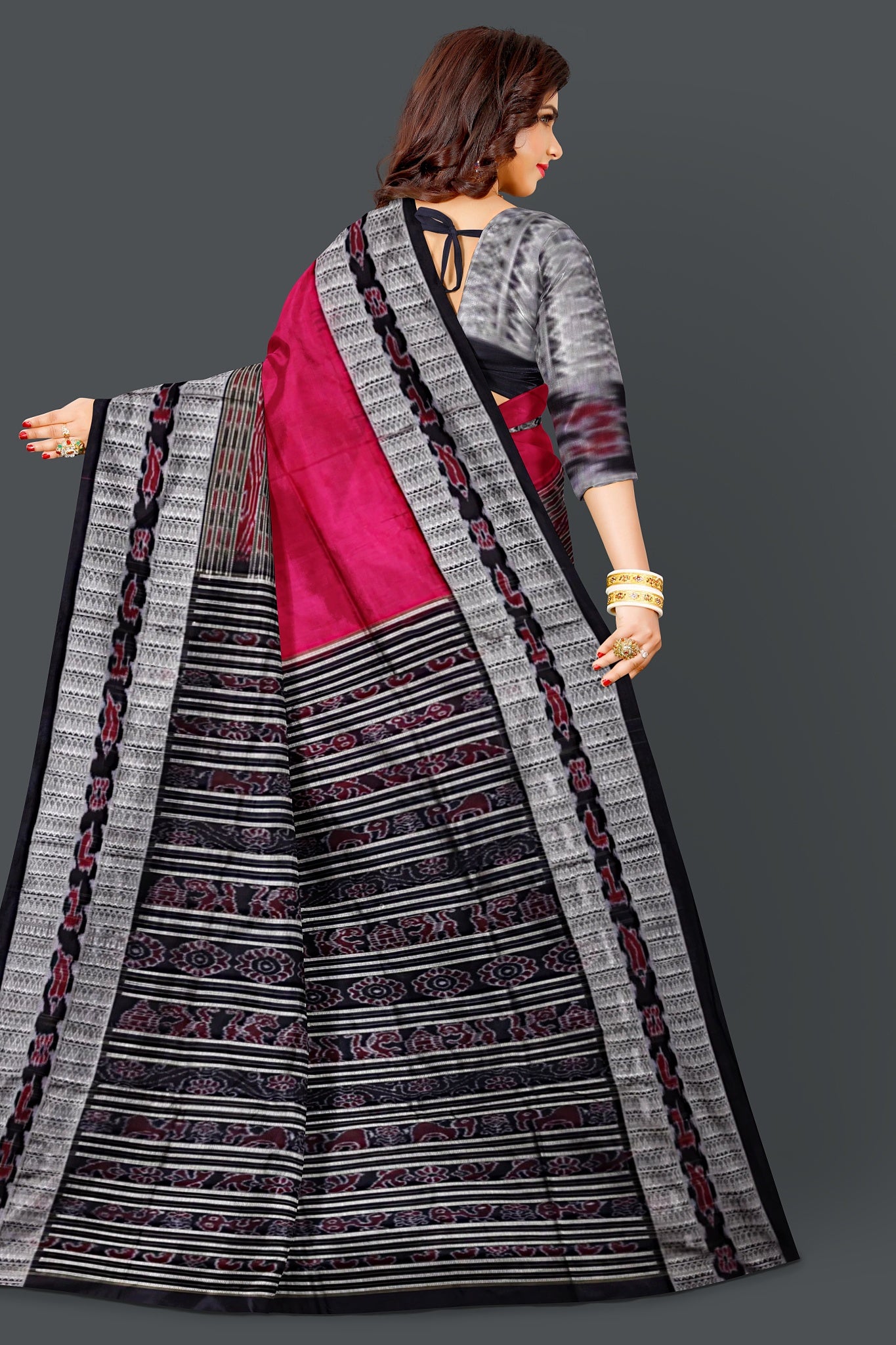 Hot Pink Bomkai Special Border Saree