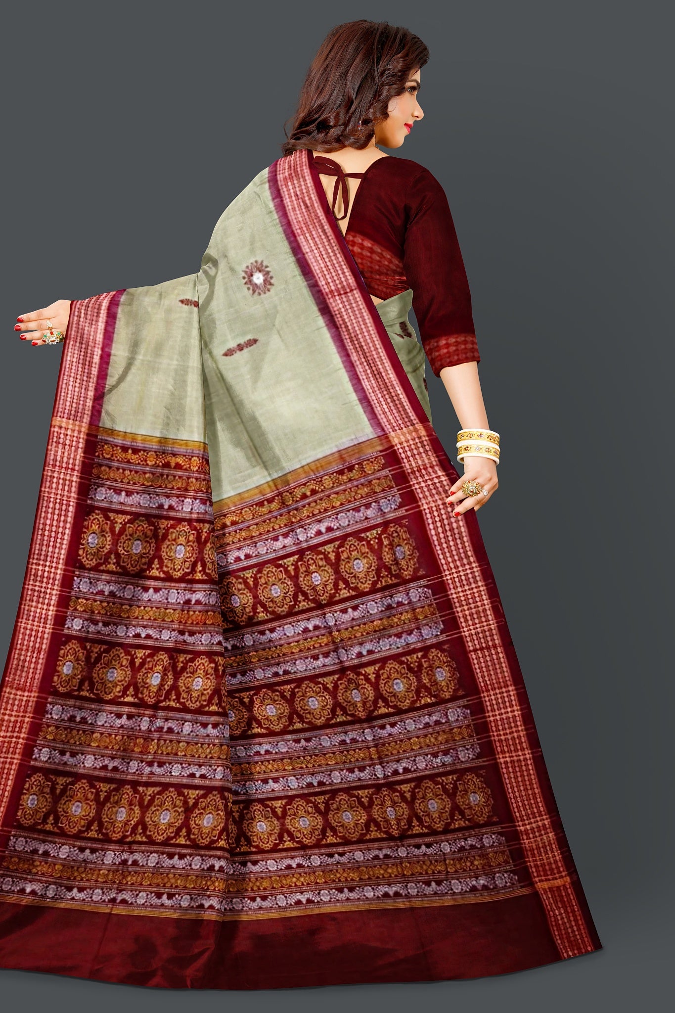 Grey Green Bomkai Saree