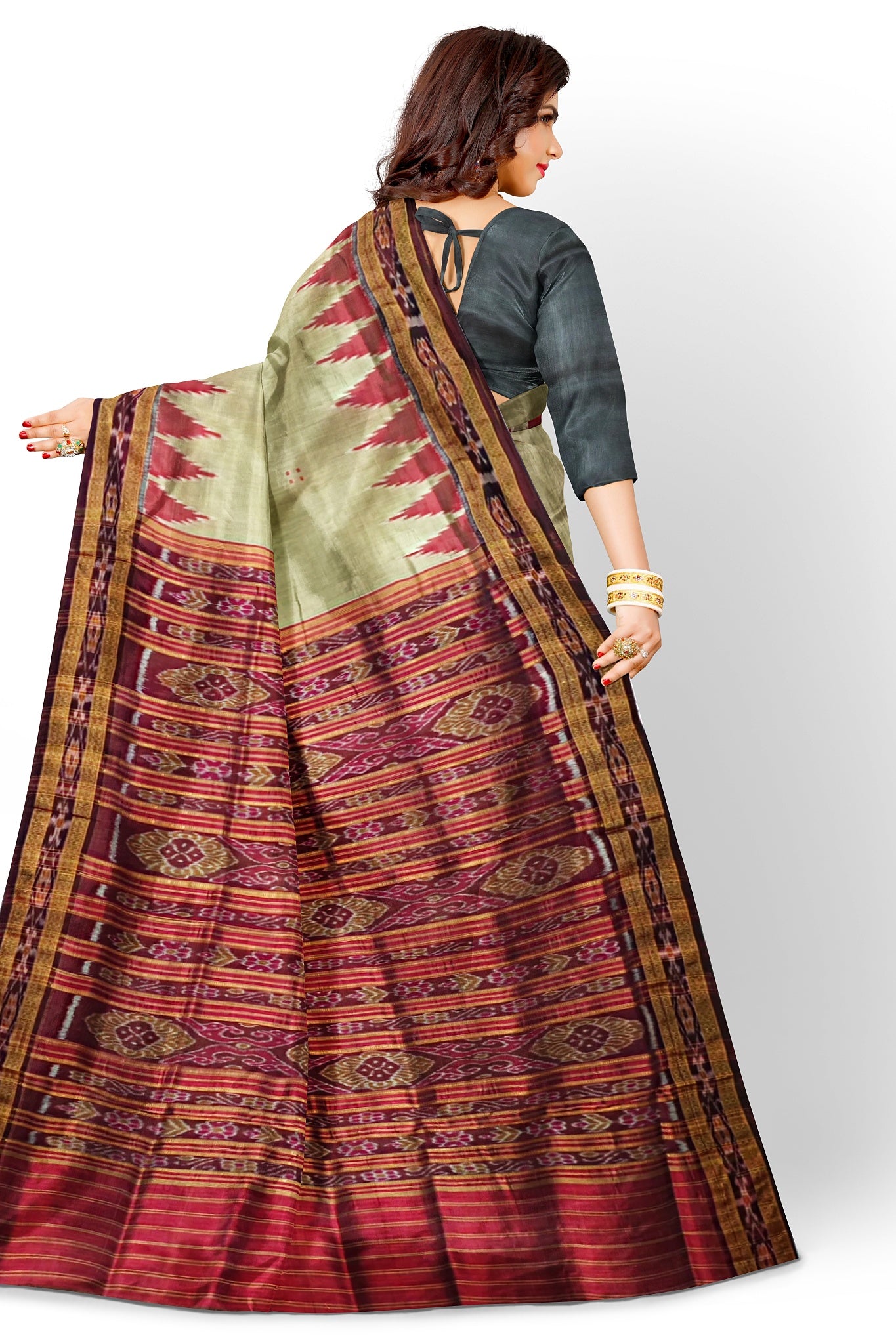 Matha brown border Big Temple Border Khandua Pata Saree