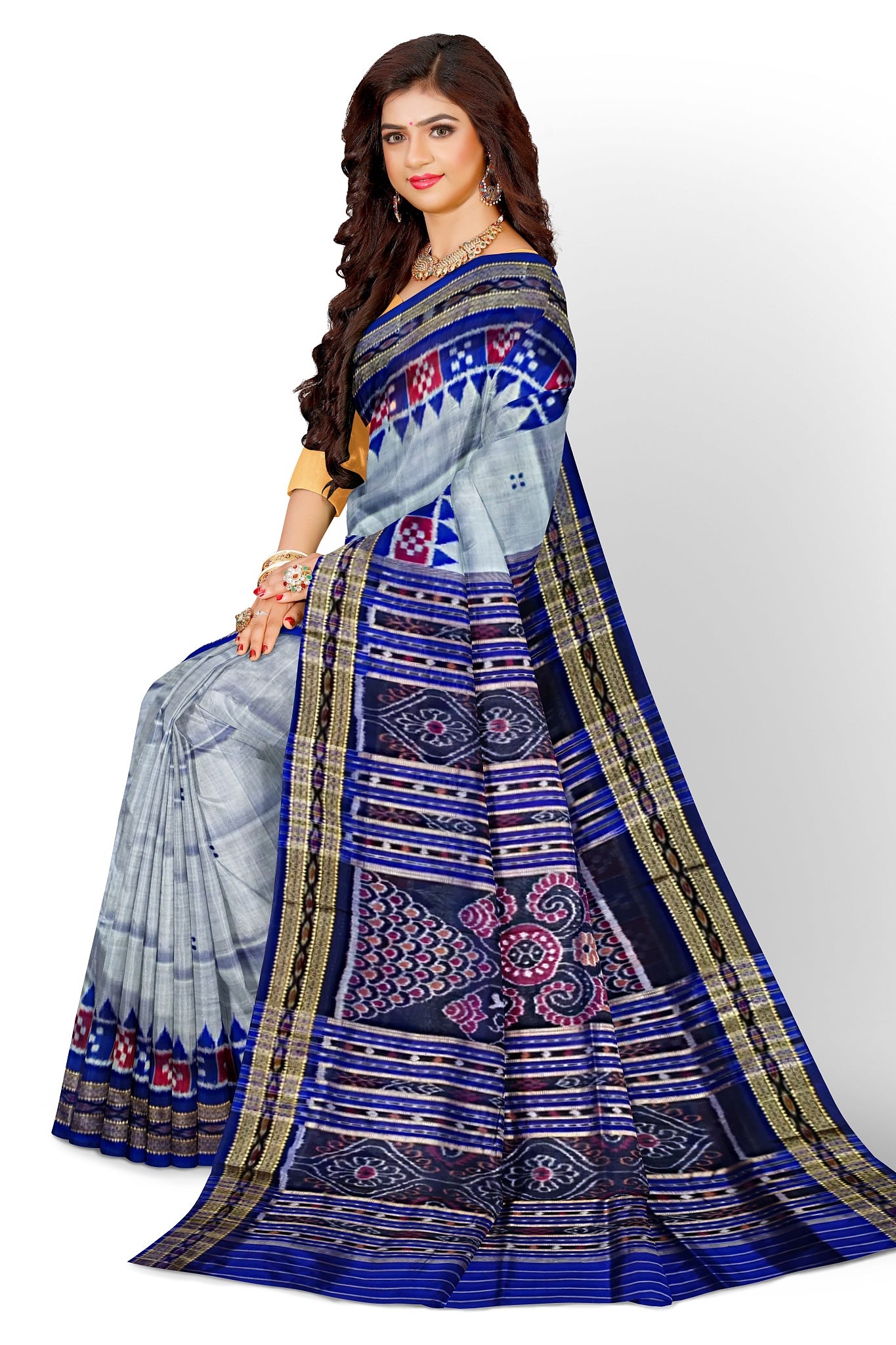 Sky blue Pasapalli Temple Border Khandua Pata Saree