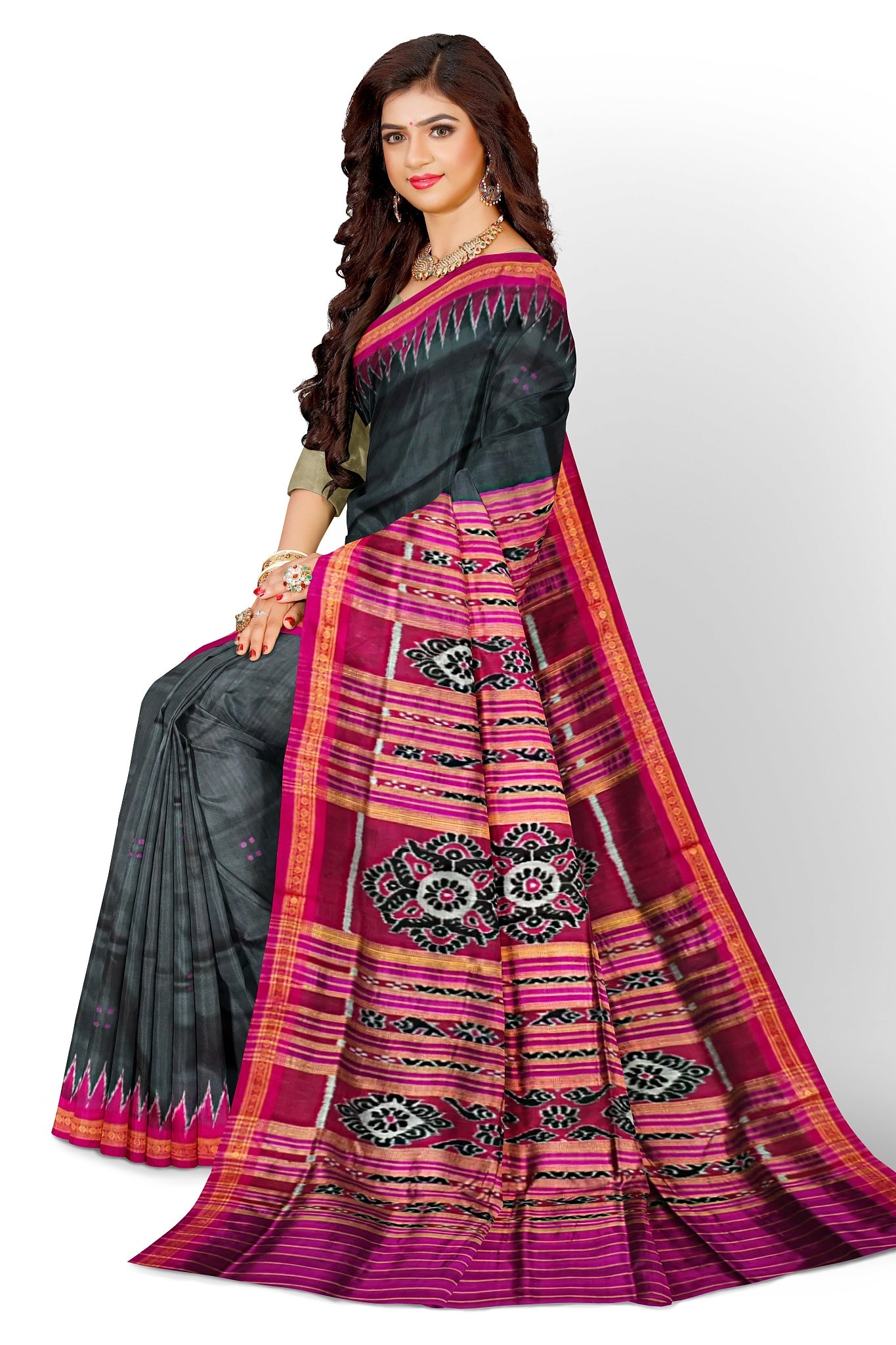 Black Single Temple Border Khandua Pata Saree