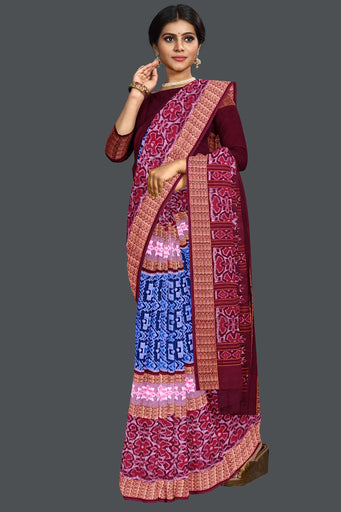 Blue Double Border Bandha Saree