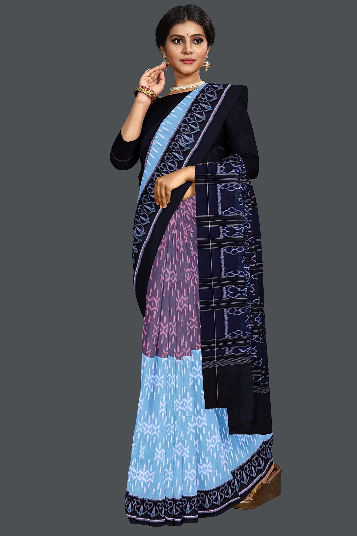 Light Aquamarine Half Half Bandha Saree(With Out Blouse)