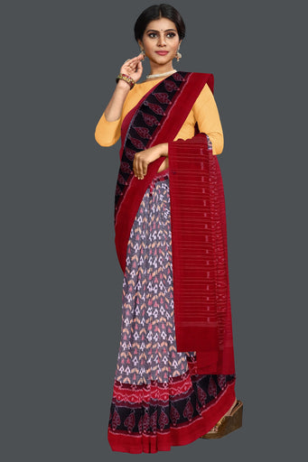 White, Bronze Double Border Bandha Saree