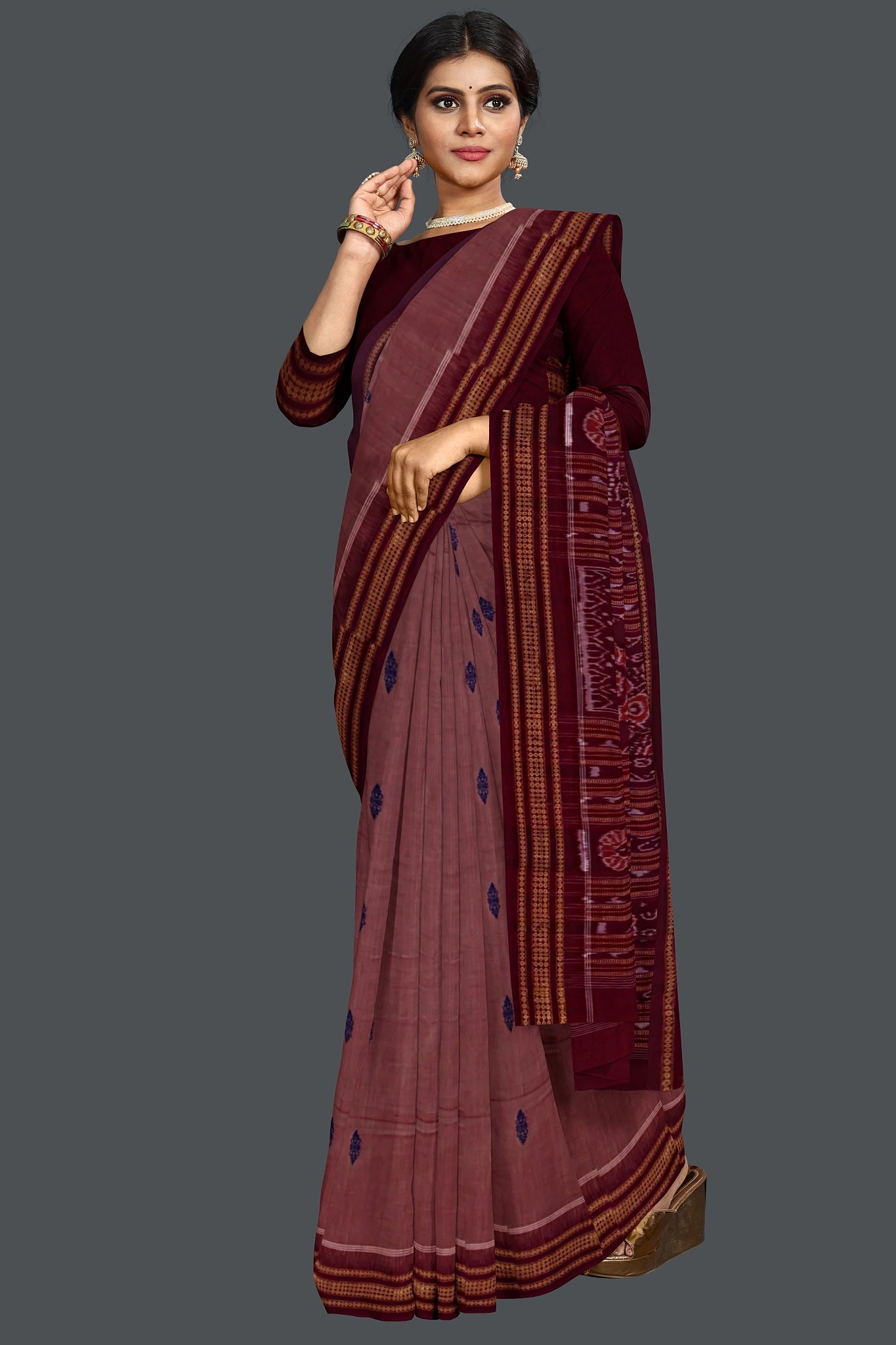 Light Coral Bomkai Saree